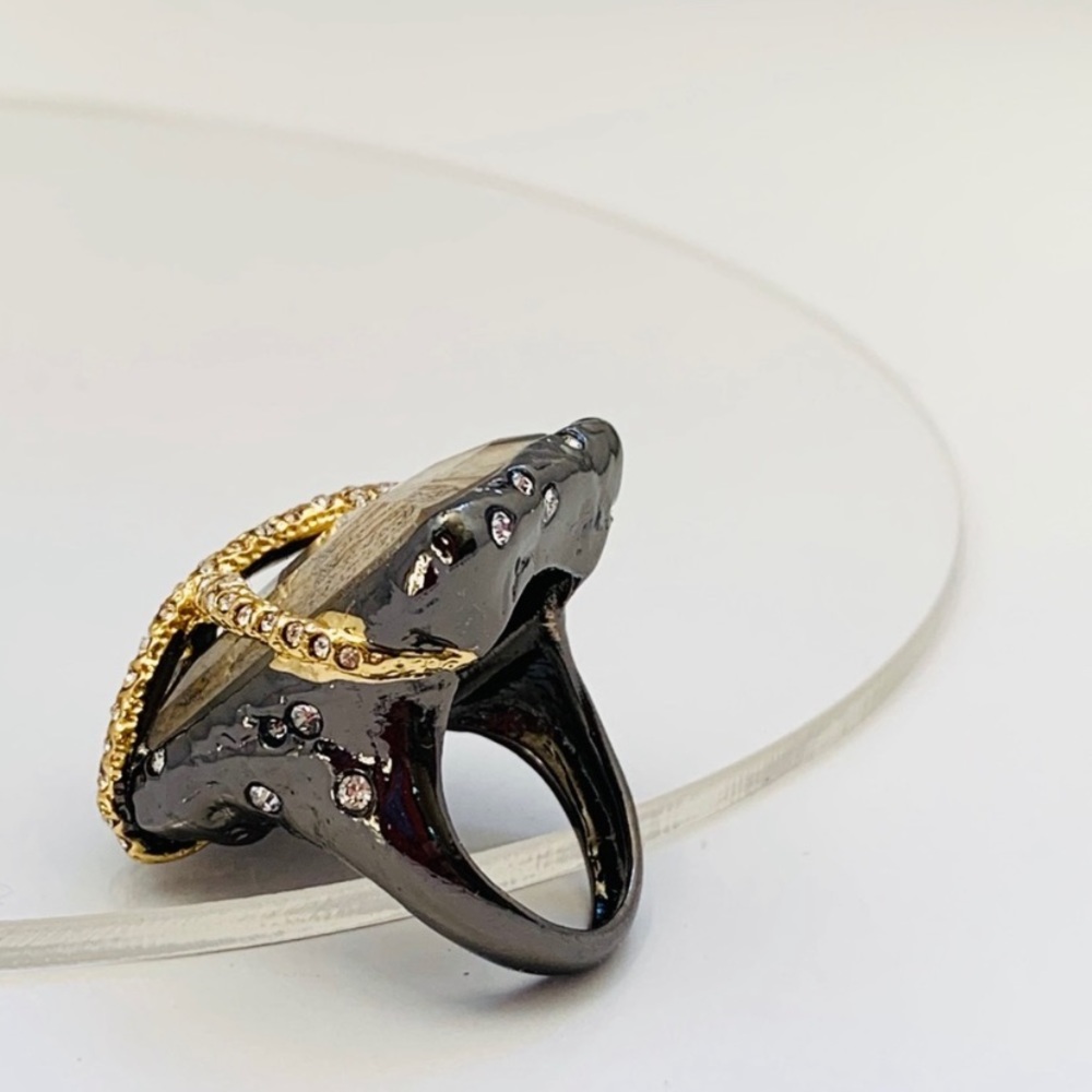 ALEXIS BITTAR • NEW Elements Gunmetal Gold Picture Jasper Crystal Orbiting Ring - Picture 3 of 11
